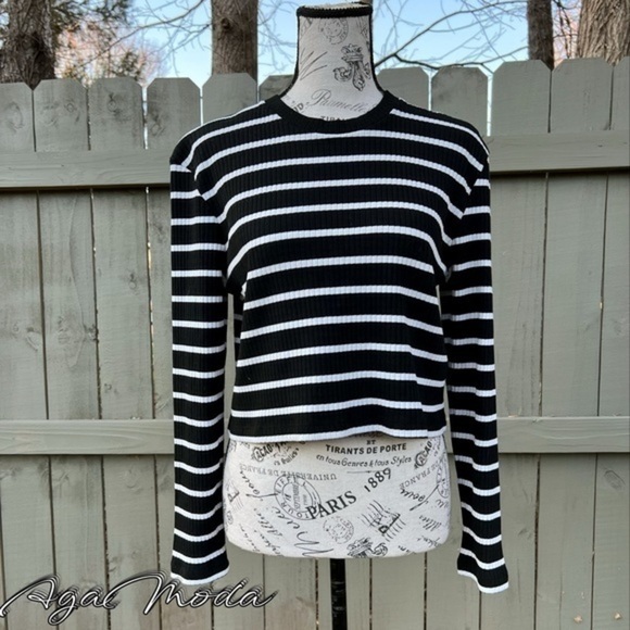 French Connection Cropped Boxy Striped Top - Picture 2 of 10